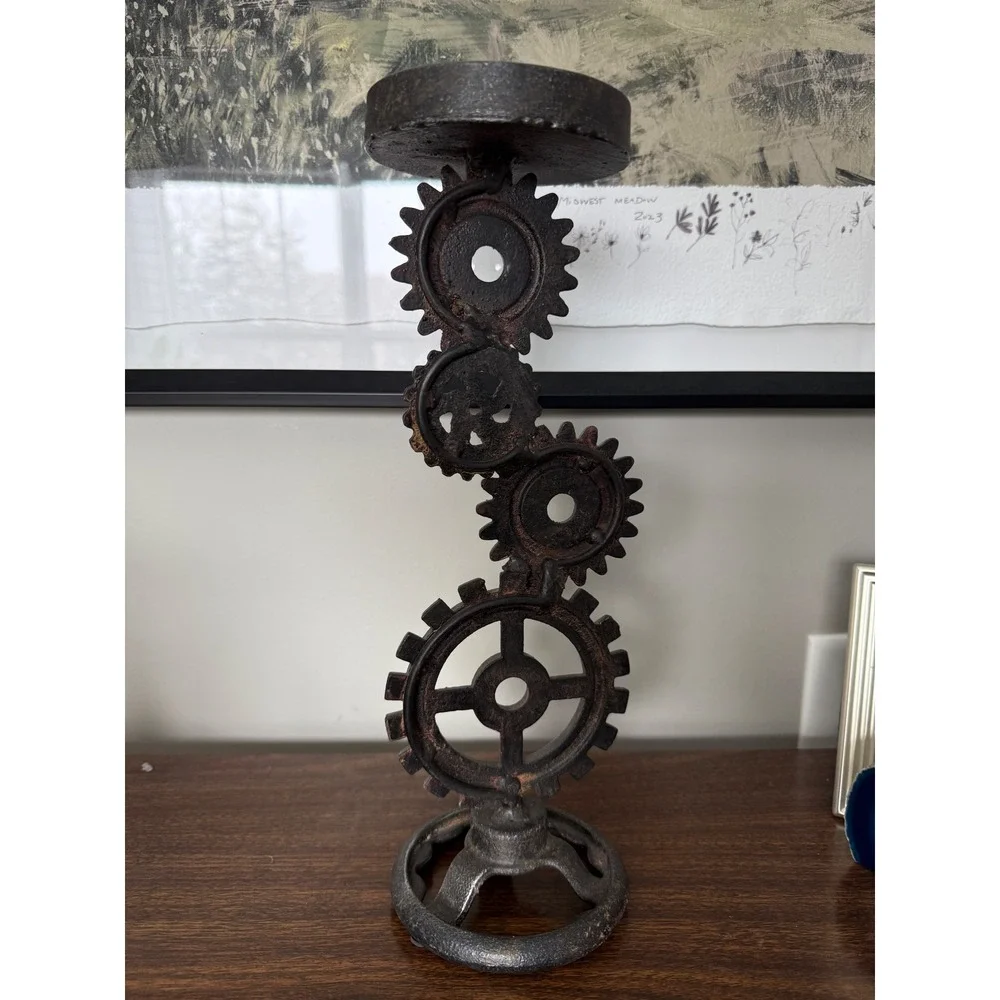 Industrial Gear Cog Candlestick Holder Rustic‎ Metal Decor